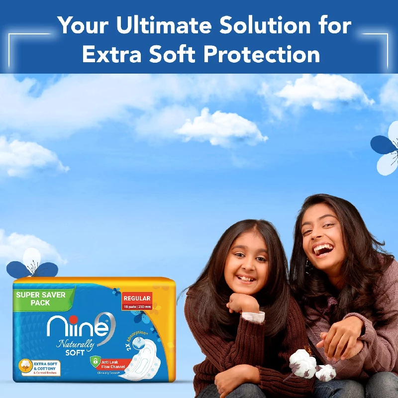 NIINE Naturally Soft Regular Sanitary Napkins (Pack of 4), 72 Pads-5.webp